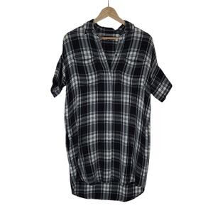 Madewell Courier Shirt Dress XS Black White Plaid Mini Oversized Short Sleeves